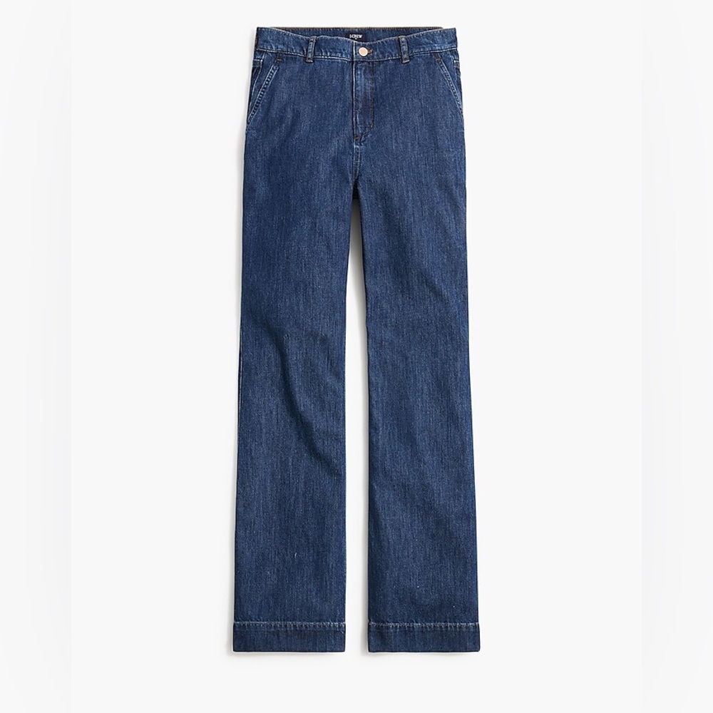 J Crew Classic Blue Women's Wide Leg Cotton Denim Trousers Jeans Size 32